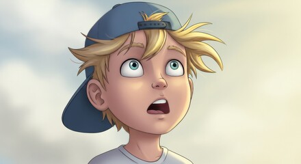 A surprised cartoon boy
