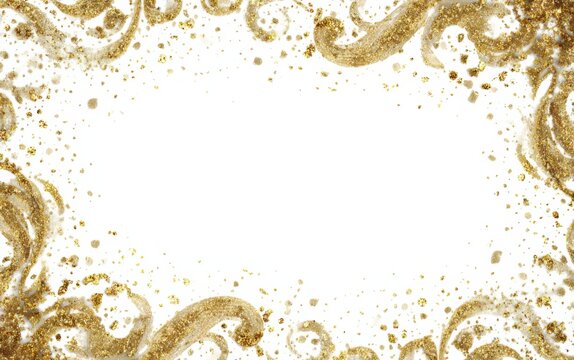 Elegant gold glitter design with ornate swirls creates a festive border suitable for celebratory events and invitations