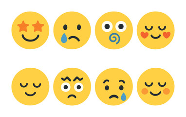 Fototapeta premium Colorful Facial Expressions. Flat vector mini-illustrations expressive faces with abstract features in colors