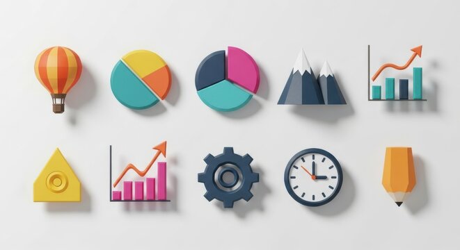 Collection of Modern 3D Infographic Icons for Business and Technology Presentations