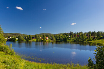 A small town called Langsele, typical Scandinavian landscape in summer, Sweden