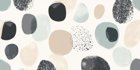 Abstract pattern with neutral circular shapes in gray, beige and blue tones. Minimal modern background for stylish decor and design concepts.