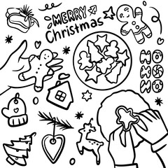 Gingerbread, homemade gingerbread, christmas sweets, doodle, vector