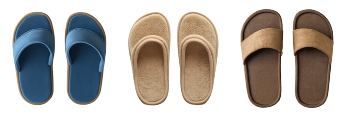 Set of man's home slippers isolated on transparent background