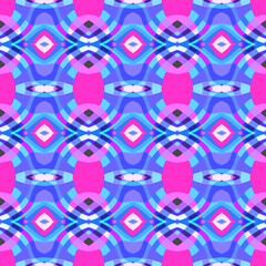 Pink and Blue Ethnic Abstract Geometric Seamless Repeat 