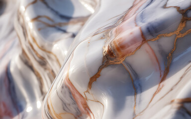Abstract macro of flowing white marble with gold veins