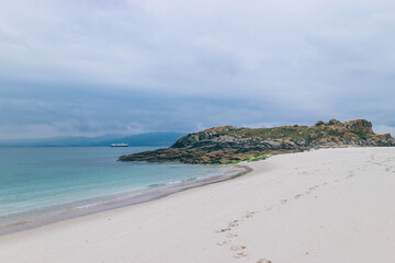 view of the beach wild cies islands paradise natural biosphere many rocks and clouds