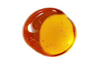 Amber liquid droplet, glossy, round, honey-like