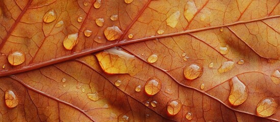 Obraz premium Dew Drops on Autumn Leaf