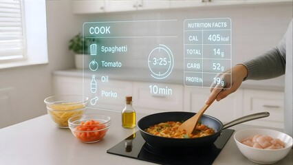 Cook Using Holographic Recipe Interface Above Kitchen Counter
