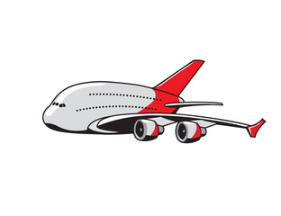 Jumbo jet. Comic image of a wide-body airliner. Isolated image for print, logo, or illustrations.