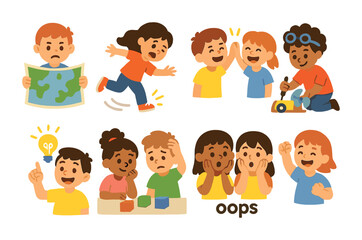 Fototapeta premium Humorous Problem Solving. Flat vector mini-illustrations humorous problem-solving in colors children's