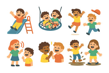 Playground Laughter Icons. Flat vector mini-illustrations laughing at playground moments in colors children's