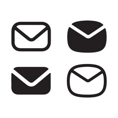 Envelope icon collection in black and white for email messaging communication and postal delivery concept design