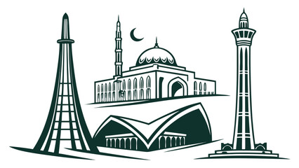 Obraz premium Nighttime Silhouette of Islamabad's Iconic Landmarks