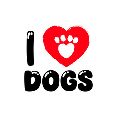 I love dogs inscription with paw heart love vector.