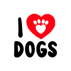 I love dogs inscription with paw heart love vector.