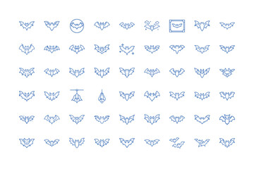 Vector art of collection of flying bat icons for halloween and spooky themes, isolated on white background