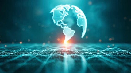 A captivating digital representation of a glowing globe surrounded by vibrant blue and green data waves symbolizing global connectivity and technology with a soft bokeh background - Powered by Adobe
