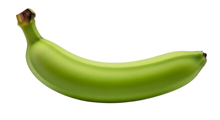 Closeup of a single unripe green banana isolated on transparent background