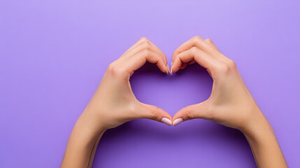 Heart shaped hands on purple background convey sensitive content with love and care