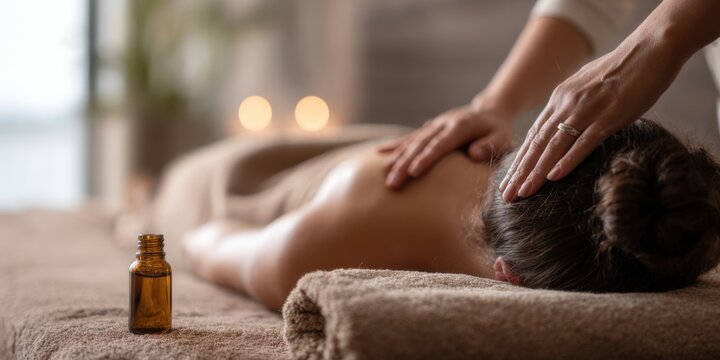 Relaxing massage session with essential oils in a tranquil spa environment