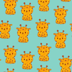 Cute yellow spotted giraffes on blue background pattern. Baby animals wallpaper. Simple children's illustration for print clothes textiles