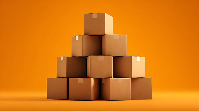 Stacked cardboard boxes arranged in pyramid formation moving boxes storage