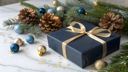 Christmas tree with shiny ornaments and gift boxes under it