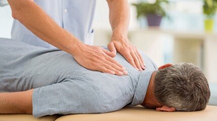 Massage therapist providing a relaxing treatment to a client in a wellness center during the daytime