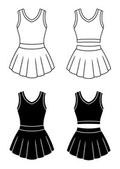 Blank Cheerleader Uniform Costume Template Clipart Illustration with Outline and Silhouette Stamps Set on a Transparent Background