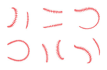 Red Baseball Stitches or Seams from Different Ball Angles Clipart Illustration Isolated on a Transparent Background