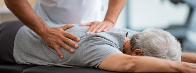 Massage therapy session for elderly individual in wellness center enhancing physical comfort