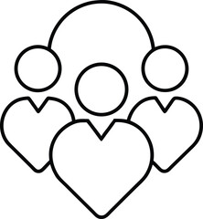Stylized group of people with hearts isolated on transparent background