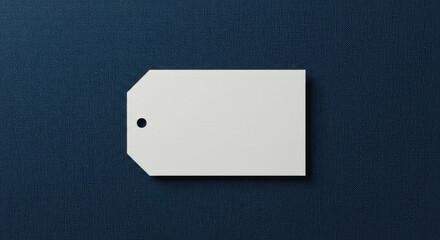 Blank White Tag on Dark Blue Textured Background.