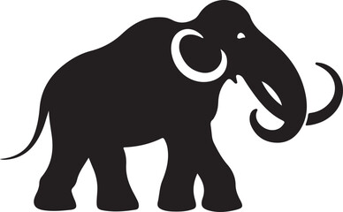Obraz premium Silhouette Style Vector Mammoth Logo Icon – Minimal Prehistoric Animal Symbol for Ice Age, Paleontology, or Adventure Branding, Monochrome Woolly Elephant Graphic Design for Print, Web, and Merchandis