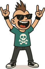 Cad Drawing Flat Vector Illustration of Cool Cartoon Rock Star Character with Mohawk and Sunglasses, Street Style, Youth Culture Vibe