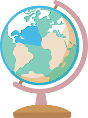vector flat color pastel globe on wooden stand on the white background