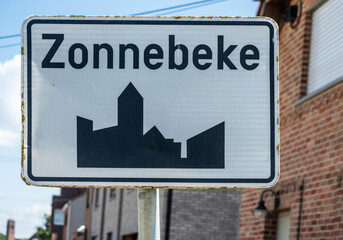 Obraz premium Road sign of the village of Zonnebeke, West Flanders, Belgium