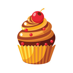 Delicious cupcake with cherry on top and frosting