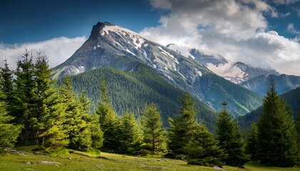 mountain with pine trees and landscape