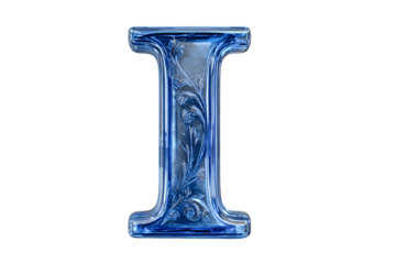 Blue Glass Letter I Ornate Design Elegant Font
