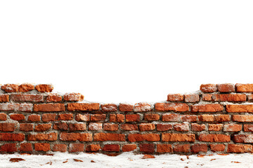 Broken brick wall winter scene snow background