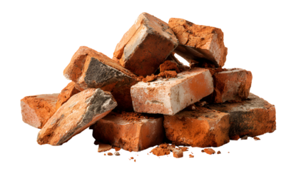 Broken red bricks rubble pile construction debris demolition waste
