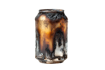 Burned aluminum can dark background fire damage heat destruction