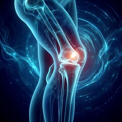 Glowing human knee joint anatomy illustration