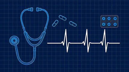 Digital medical icons on blue grid background