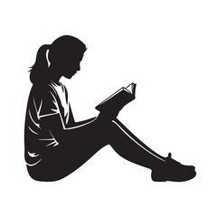 Silhouette Of Girl Reading Book With Legs Extended