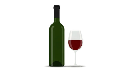 Red Wine Bottle and Glass Elegant Still Life on White Background