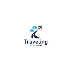 Fototapeta premium Airplane flying through clouds on a travel path